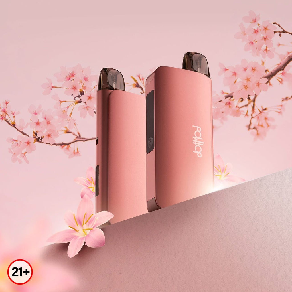 Pink Puffin vape devices with cherry blossoms, 21+ age restricted