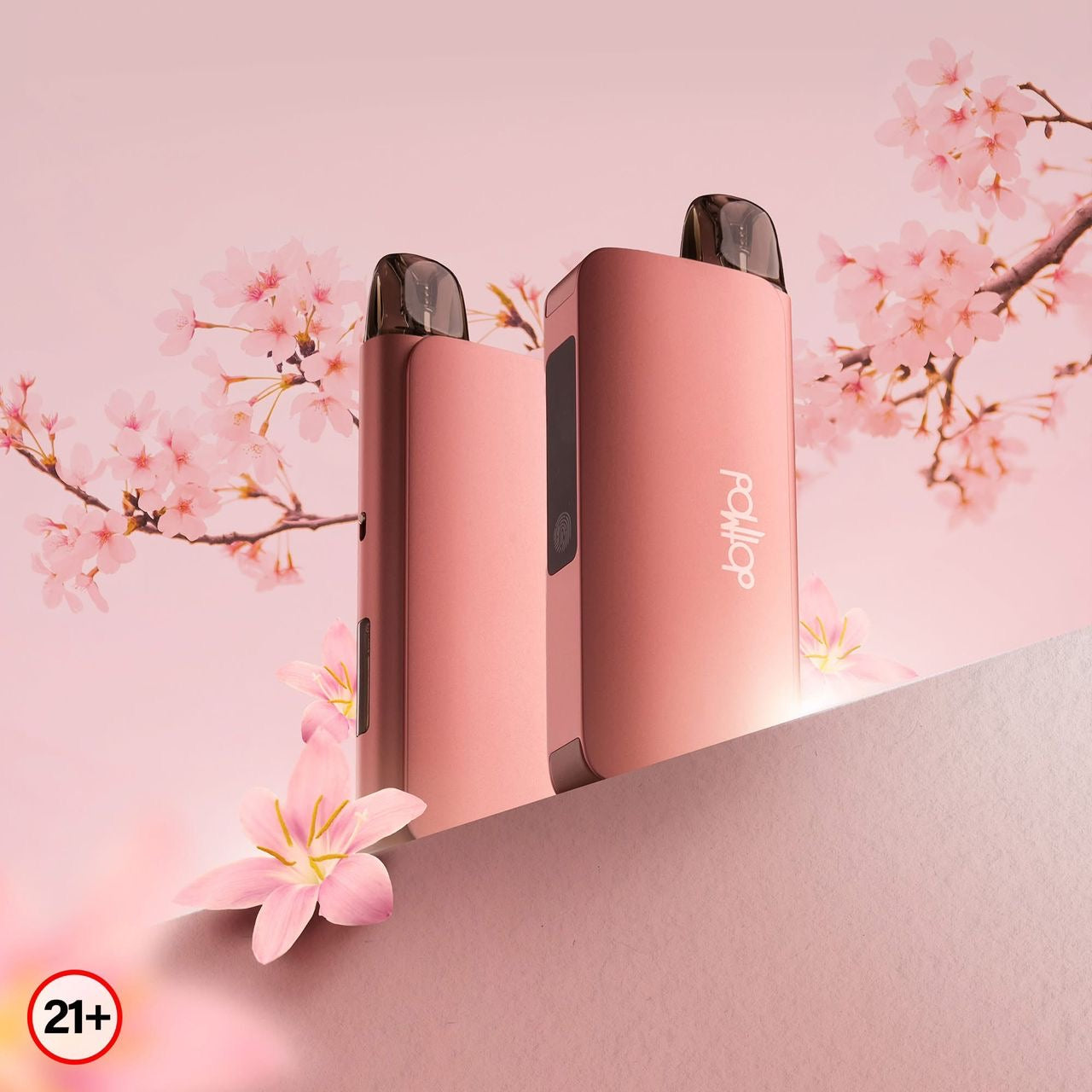 Pink Puffin vape devices with cherry blossoms, 21+ age restricted