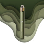 Sleek olive green Nanostix vape pen with NX logo, modern layered background design
