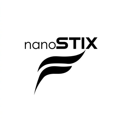 nanoSTIX logo with sleek black text and dynamic swoosh design on white background