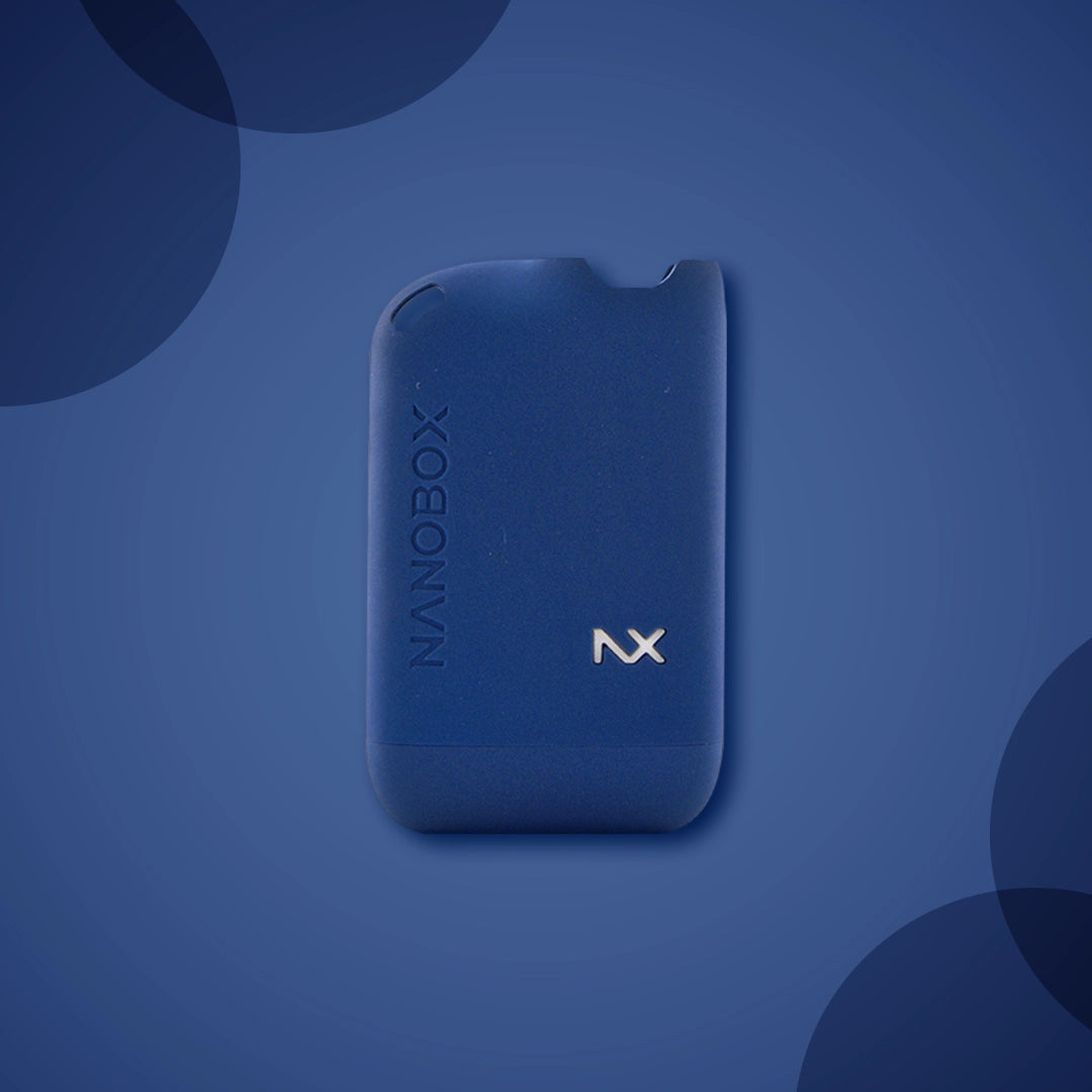 Blue NanoBox NX vape device with sleek design on gradient blue background