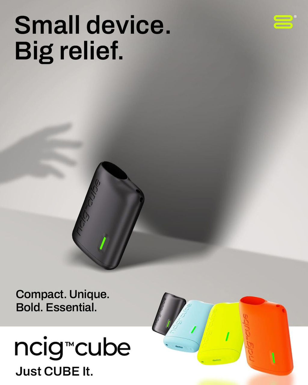 ncig™ cube portable vaporizer in black, blue, yellow, orange — compact, bold, essential design
