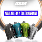 ASDF vape devices in 4 color variants: black, blue, green, clear