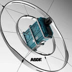 ASDF vape device in futuristic circular display, sleek blue design with metallic accents