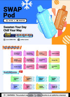 SWAP Pod vape devices with Ice & Sweet flavors, adjustable sweetness and coolness, up to 25000 puffs