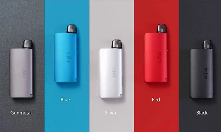 Polliop vape devices in gunmetal, blue, silver, red, and black colors for portable vaping