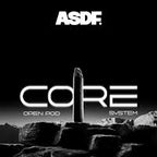 ASDF Core Open Pod System vape device on rocky terrain, sleek black design