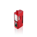 Red vape device with digital display and clear tank, showcasing premium vaping hardware