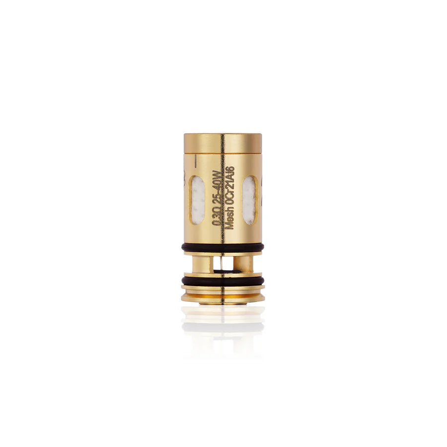 Gold vape coil with 0.3Ω mesh design, 25-40W compatible, premium vaping hardware