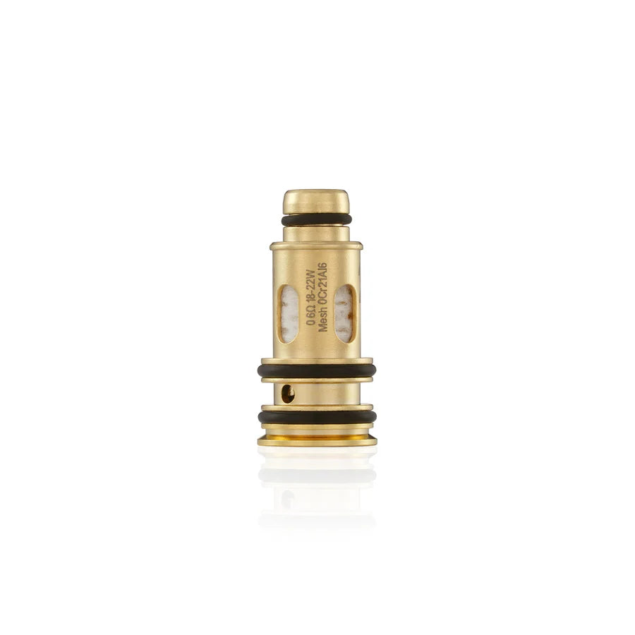 Gold vape coil with 0.6Ω resistance, designed for 18-22W power, featuring mesh OC21A16 technology