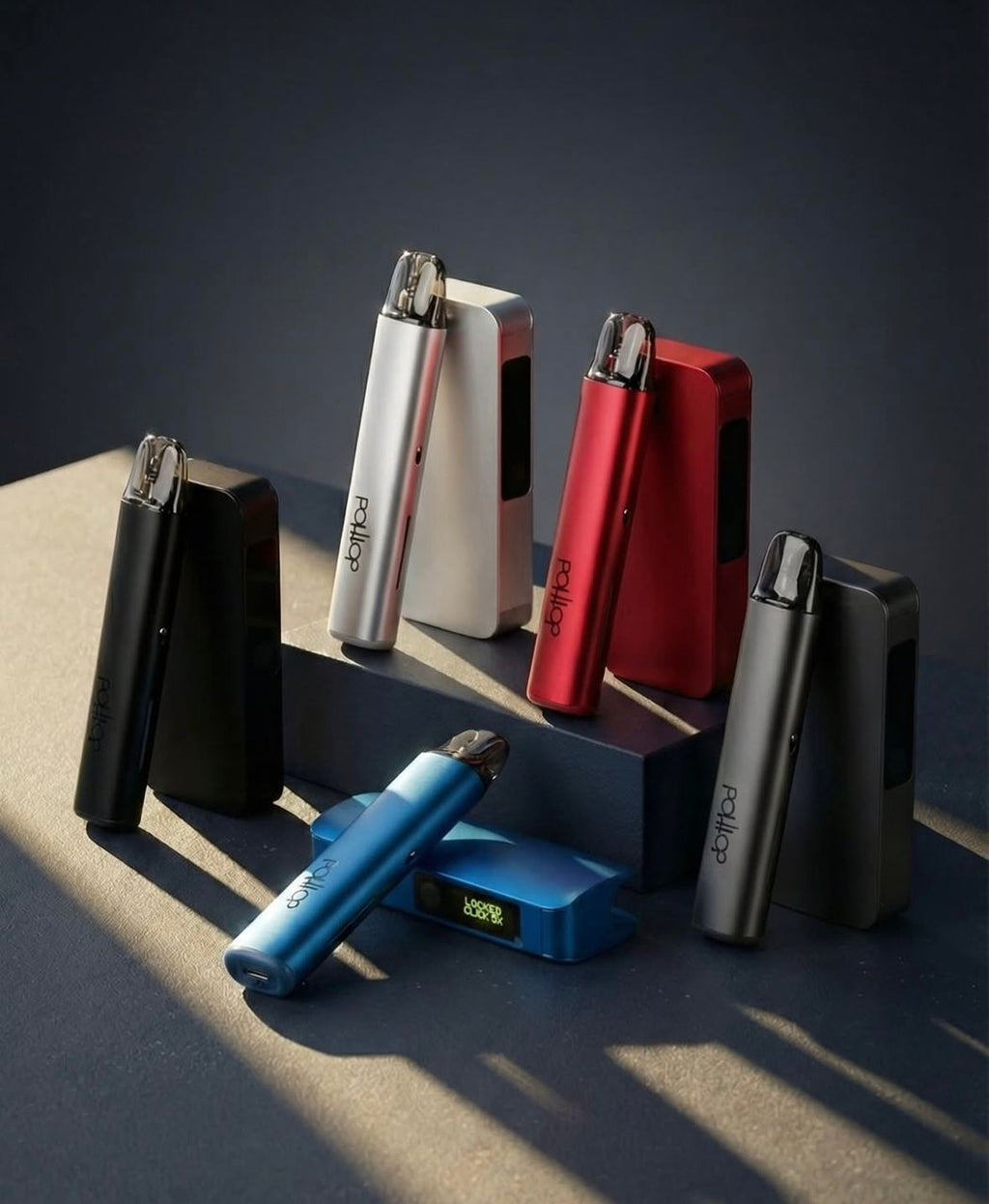 Colorful pod vape devices with charging cases, sleek design for portable vaping