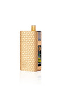 Gold vape device with intricate wave pattern and digital display showing power settings