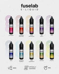 Fuselab e-liquid vape flavors including strawberry, grape, mango, taro, berry, lemon, honeydew, pineapple â€” 15ml, 20mg