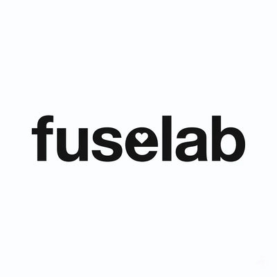 Fuselab logo with heart in letter 'e', black text on white background