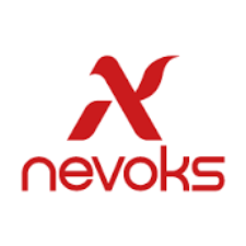 Nevoks brand logo in bold red with stylized X design, clean white background