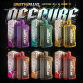 Unity Plug Offcube vape devices in multiple flavors and colors, featuring bold branding and vibrant packaging