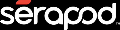 Serapod logo with white text and red accent on black background